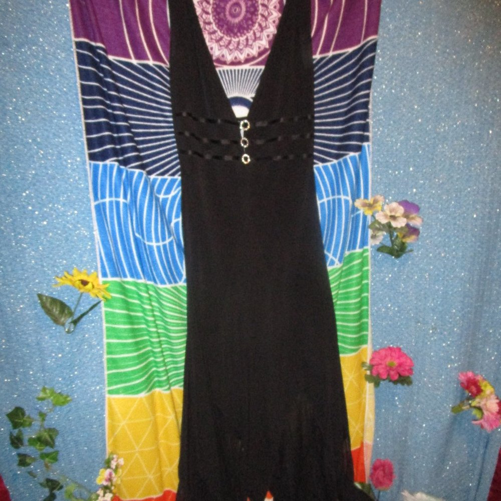 Beautiful Long black dress with deep V neck/back